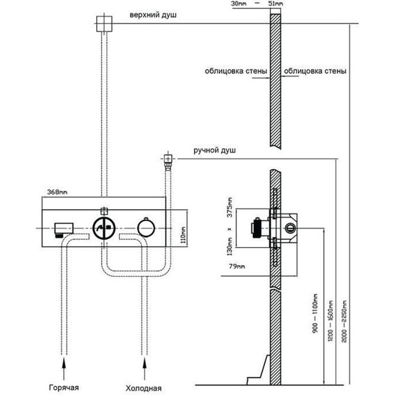 Душевая система для душа с термостатом Vincea VSFW-422T1GM, вороненая сталь фото 7