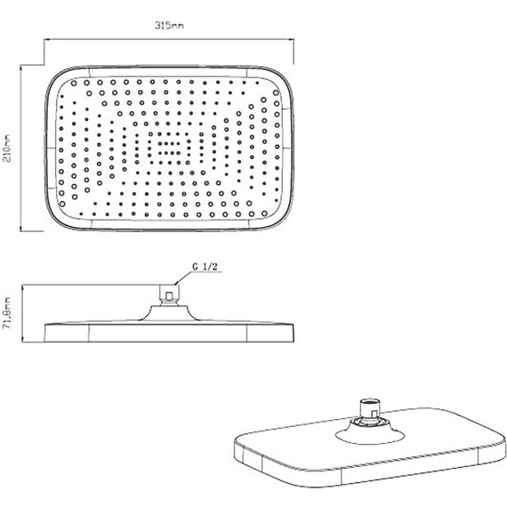 Верхний душ Vincea 315x210 мм VSHD-41CGM, вороненая сталь фото 3