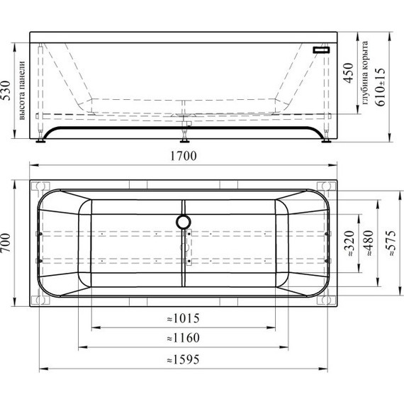 Ванна акриловая Радомир Патрисия 170x70 см (в комплекте каркас и сифон), Размер - мм: 1700х700 фото 6