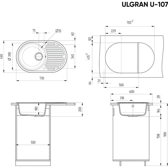 Кухонная мойка Ulgran U-107-343, антрацит фото 2