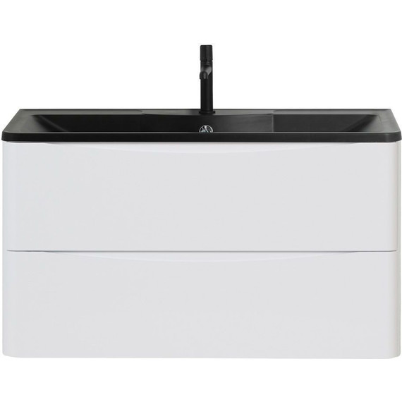 Тумба подвесная с раковиной BelBagno ACQUA-1000-2C-SO-BL 100 см, Bianco Lucido (раковина BB1000/455-LV-ART-ALR-NERO), Цвет фасада: Bianco Lucido Nero фото 