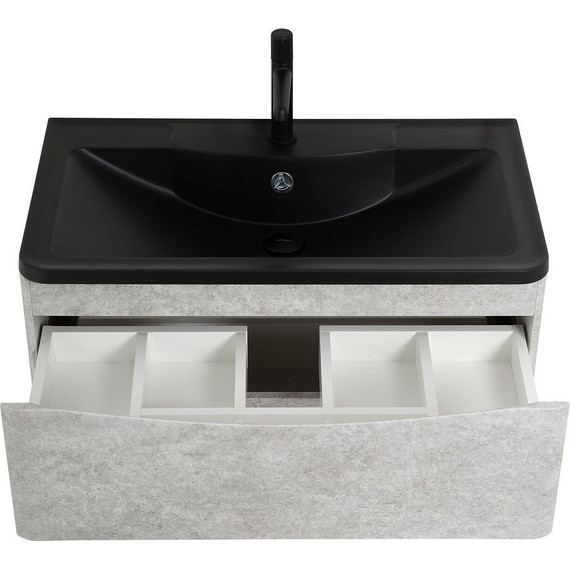 Тумба подвесная с раковиной BelBagno ACQUA-1000-2C-SO-CVG 100 см, Cemento Verona Grigio (раковина BB1000/455-LV-ART-ALR-NERO), Цвет фасада: Cemento Verona Grigio Nero фото 6