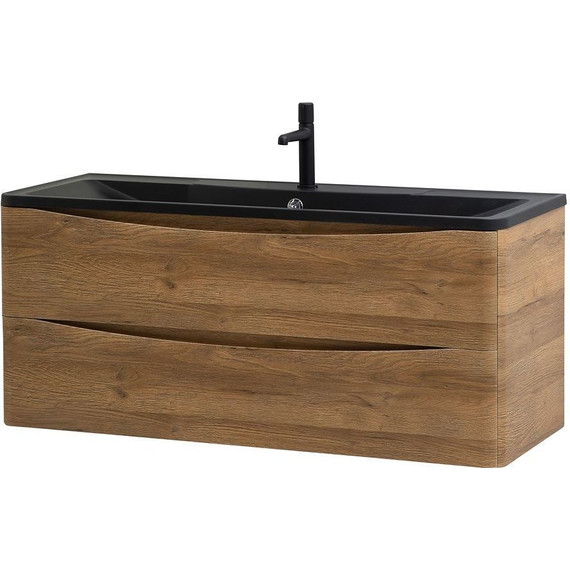 Тумба подвесная с раковиной BelBagno ACQUA-1200-2C-SO-RR 120 см, Rovere Rustico (раковина BB1200/455-LV-ART-ALR-NERO), Цвет фасада: Rovere Rustico Nero фото 3