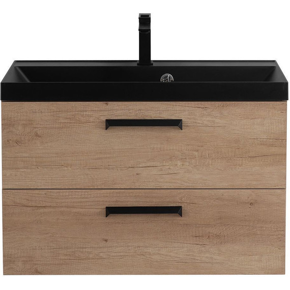 Тумба подвесная с раковиной BelBagno AURORA-800-2C-SO-RNN 80 см, Rovere Nebrasca Nature (раковина BB800/450-LV-ART-AST-NERO), Цвет фасада: Rovere Nebrasca Nature Nero фото 