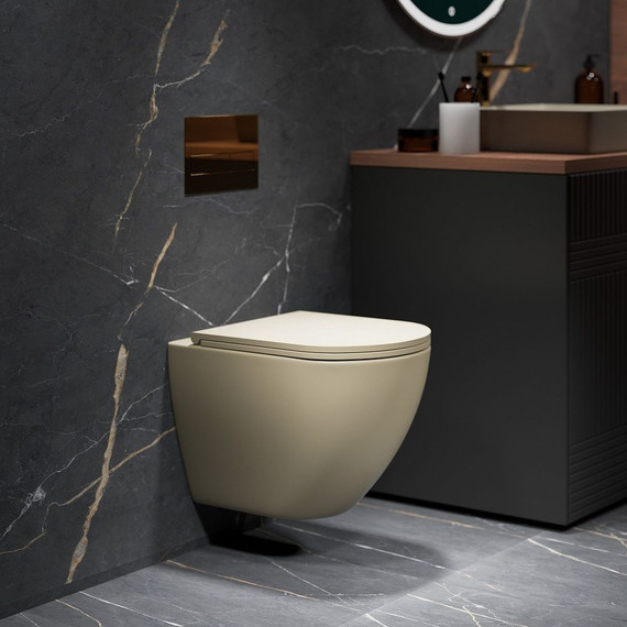 Унитаз подвесной безободковый Grossman GR-4455BEMS с крышкой микролифт, бежевый матовый фото 4