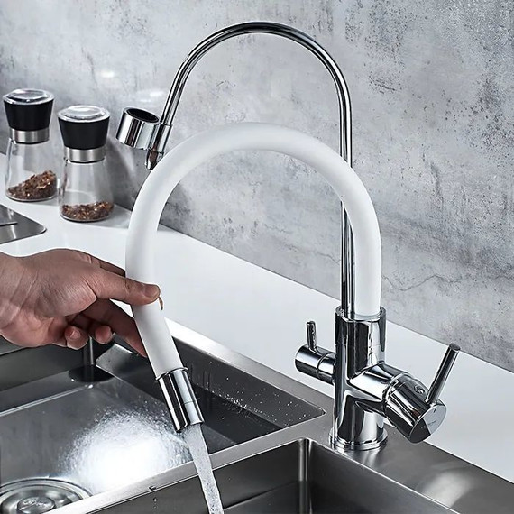 Смеситель для кухни Ledeme L4755-3, хром/белый фото 5