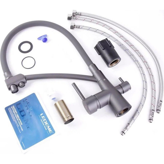 Смеситель для кухни Ledeme L4855U-12, графит - 7 Смеситель для кухни Ledeme L4855U-12, графит фото 7