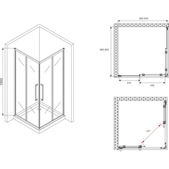 Душевое ограждение Abber Schwarzer Diamant 90x90 см AG02090BDTH, чёрный/тонированное фото 5