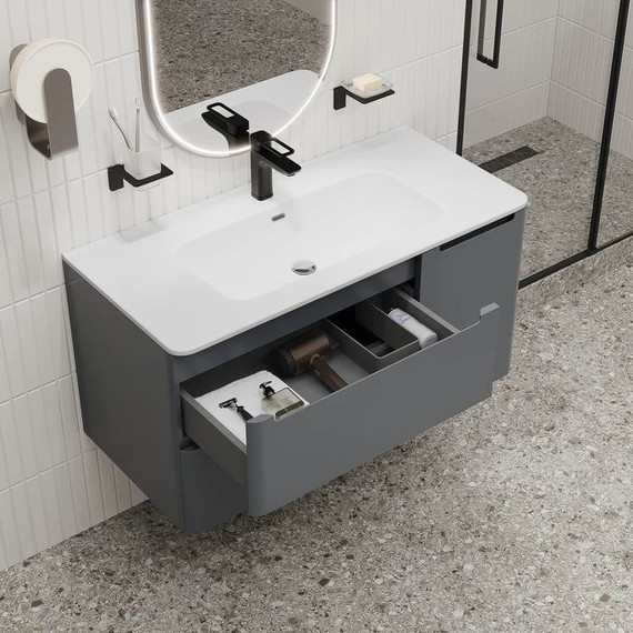 Тумба подвесная с раковиной Iddis Edifice 100 см EDI10D0i95K, темно-серый фото 7