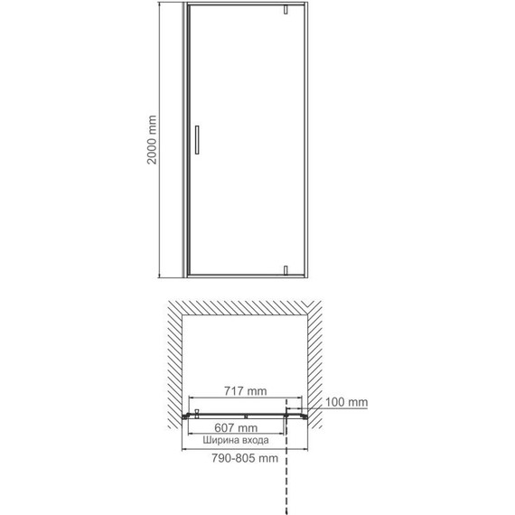 Душевая дверь WasserKraft Elbe 80 см 74P27, чёрный/прозрачное фото 2