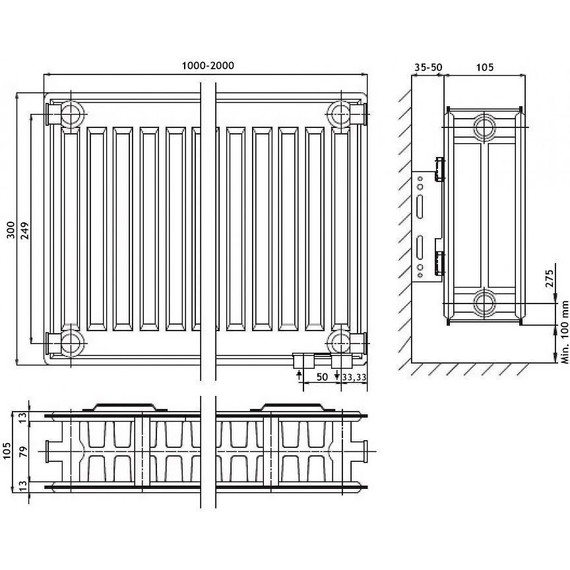 Радиатор Azario 1400х300 мм AZ-C22-300-1400 фото 6