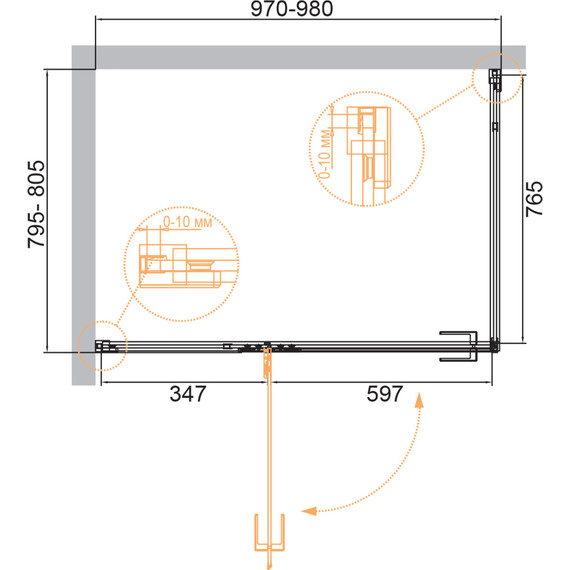 Душевое ограждение Cezares Bellagio AH-1 100х80 см (стекло 8 мм), золото/прозрачное фото 2