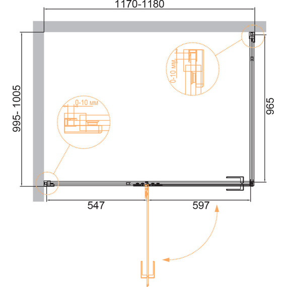 Душевое ограждение Cezares Bellagio AH-1 120х100 см (стекло 8 мм), черный/прозрачное фото 2