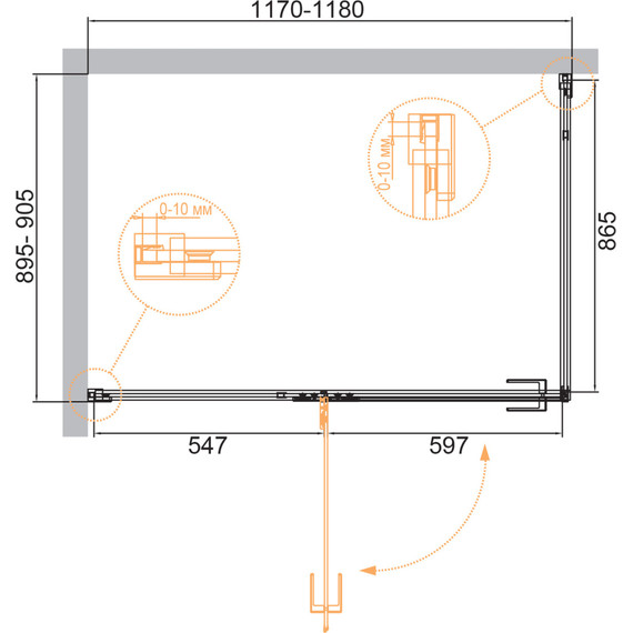Душевое ограждение Cezares Bellagio AH-1 120х90 см (стекло 8 мм), золото/прозрачное фото 2