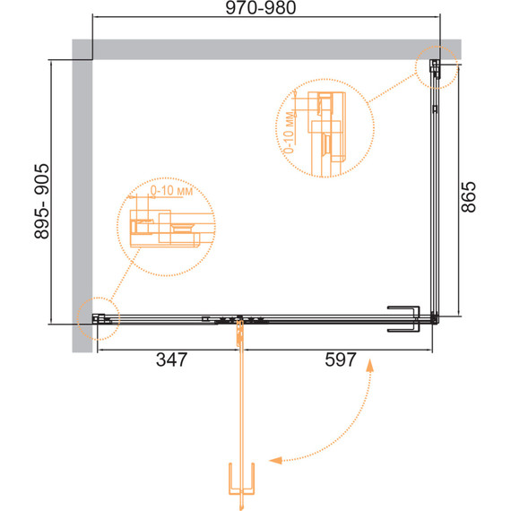 Душевое ограждение Cezares Bellagio AH-1 100х90 см (стекло 8 мм), черный/прозрачное фото 2