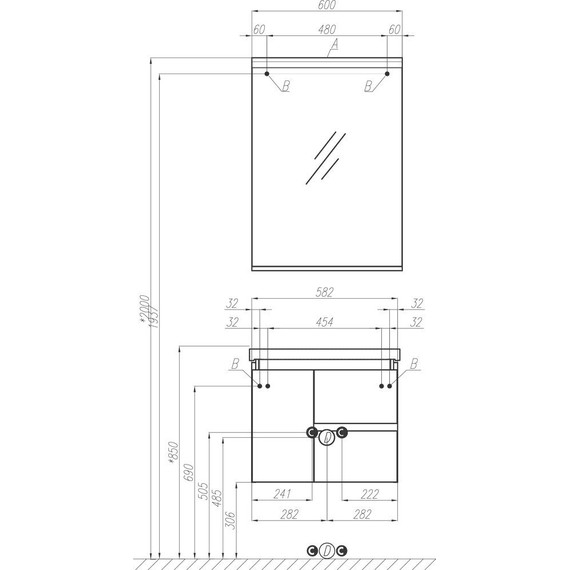 Тумба подвесная с раковиной Акватон Рене 60 см 1A2585K0NRC80, белый фото 9