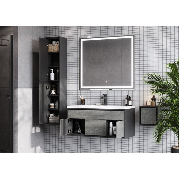 Пенал подвесной Акватон Уэльс 30 см 1A267703WA6A0, графит/серый бетон фото 4