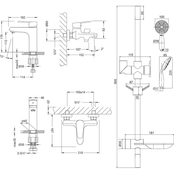 Набор смесителей 3 в 1 для ванны Lemark LM0380C - 2 Набор смесителей 3 в 1 для ванны Lemark LM0380C фото 2