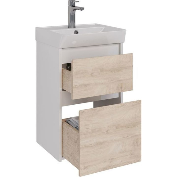 Тумба подвесная с раковиной Lemark Combi 45 см LM03C45T-dub, белый глянец/дуб кантри фото 2