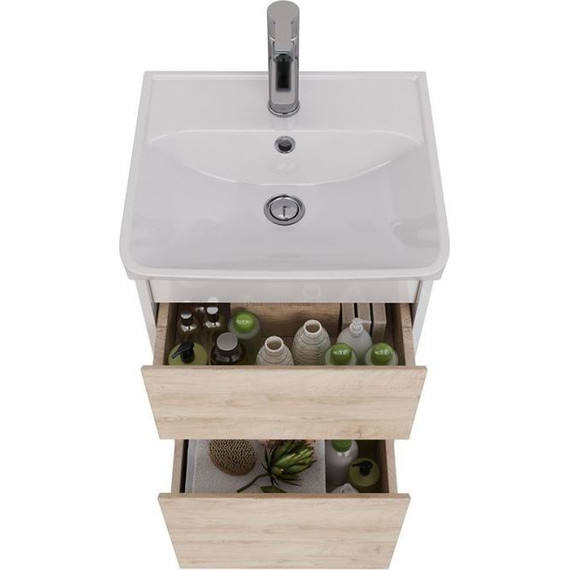 Тумба подвесная с раковиной Lemark Combi 45 см LM03C45T-dub, белый глянец/дуб кантри фото 3