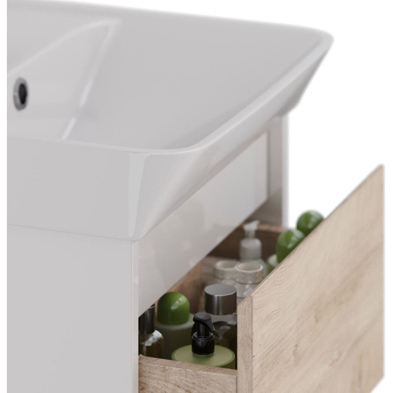 Тумба подвесная с раковиной Lemark Combi 45 см LM03C45T-dub, белый глянец/дуб кантри фото 4