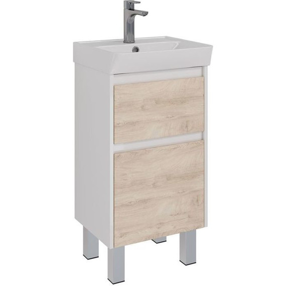 Тумба подвесная с раковиной Lemark Combi 45 см LM03C45T-dub, белый глянец/дуб кантри фото 5