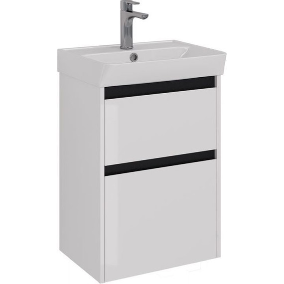 Тумба подвесная с раковиной Lemark Combi 50 см LM03C50T-black, белый глянец/черный матовый фото 