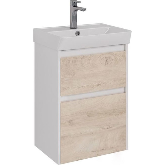 Тумба подвесная с раковиной Lemark Combi 50 см LM03C50T-dub, белый глянец/дуб кантри фото 