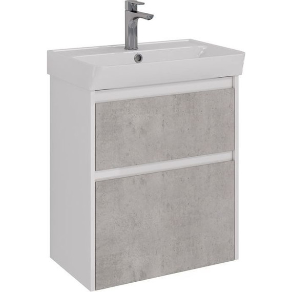 Тумба подвесная с раковиной Lemark Combi 60 см LM03C60T-Beton, белый глянец/бетон фото 