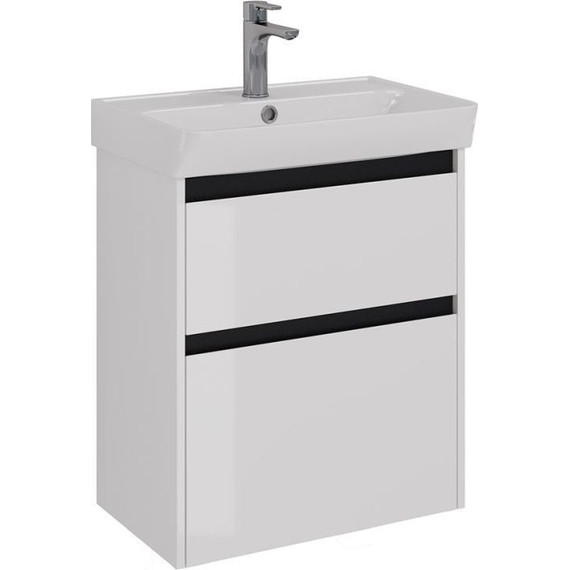 Тумба подвесная с раковиной Lemark Combi 60 см LM03C60T-black, белый глянец/черный матовый фото 
