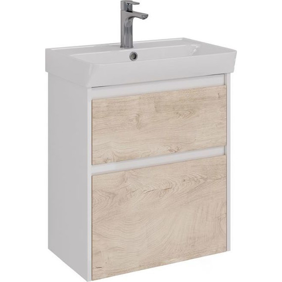 Тумба подвесная с раковиной Lemark Combi 60 см LM03C60T-dub, белый глянец/дуб кантри фото 