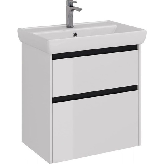 Тумба подвесная с раковиной Lemark Combi 70 см LM03C70T-black, белый глянец/черный матовый фото 