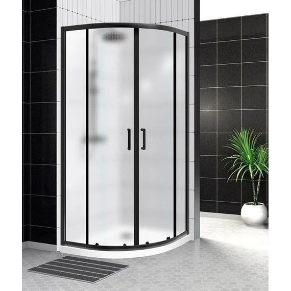 Душевое ограждение BelBagno 90x90 см UNO-195-R-2-90-P-NERO, черный/рифлёное фото 