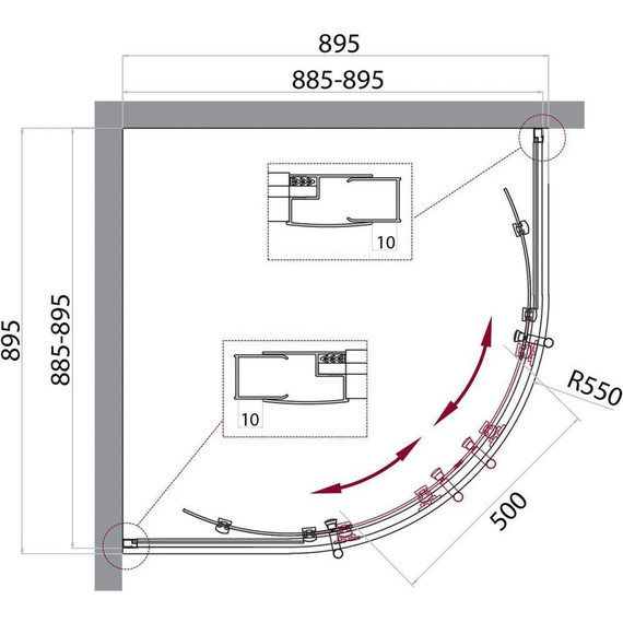 Душевое ограждение BelBagno 90x90 см UNO-195-R-2-90-P-NERO, черный/рифлёное фото 3