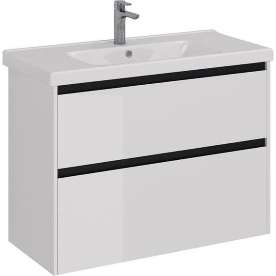 Тумба подвесная с раковиной Lemark Combi 100 см LM03C100T-black, белый глянец/черный матовый фото 