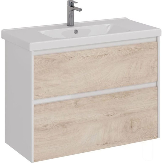 Тумба подвесная с раковиной Lemark Combi 100 см LM03C100T-dub, белый глянец/дуб кантри фото 