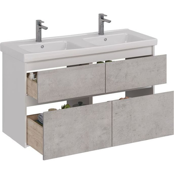 Тумба подвесная с раковиной Lemark Combi 125 см LM03C125T-Beton, белый глянец/бетон фото 3