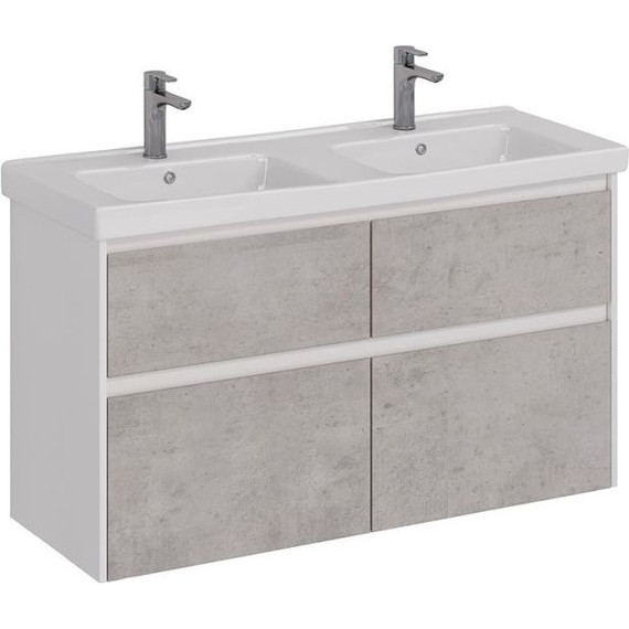 Тумба подвесная с раковиной Lemark Combi 125 см LM03C125T-Beton, белый глянец/бетон фото 