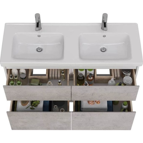 Тумба подвесная с раковиной Lemark Combi 125 см LM03C125T-Beton, белый глянец/бетон фото 2