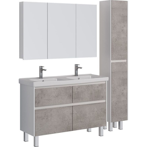 Тумба подвесная с раковиной Lemark Combi 125 см LM03C125T-Beton, белый глянец/бетон фото 6