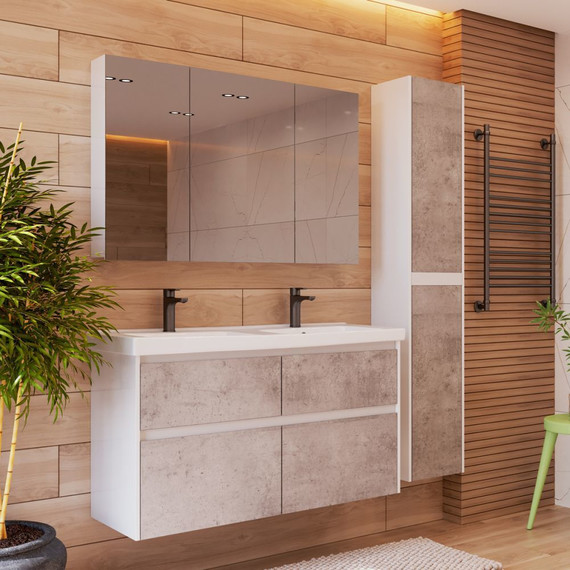 Тумба подвесная с раковиной Lemark Combi 125 см LM03C125T-Beton, белый глянец/бетон фото 7