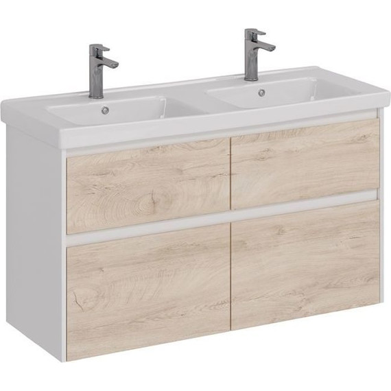 Тумба подвесная с раковиной Lemark Combi 125 см LM03C125T-dub, белый глянец/дуб кантри фото 