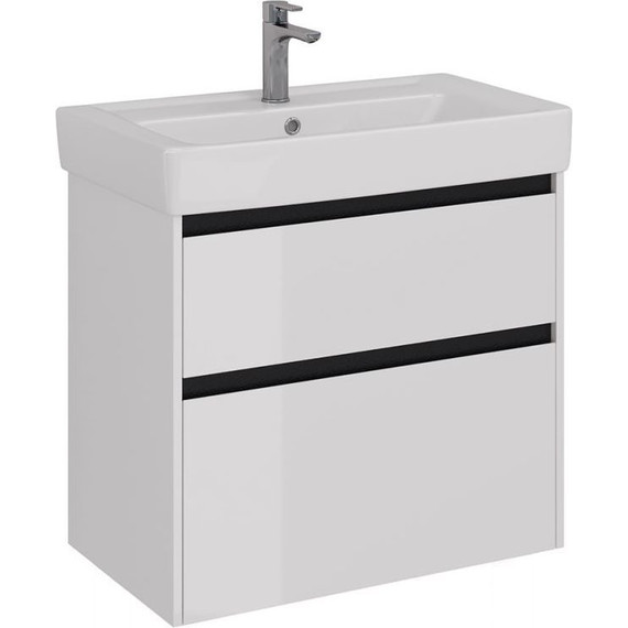 Тумба подвесная с раковиной Lemark Combi 80 см LM03C80T-black, белый глянец/черный матовый фото 