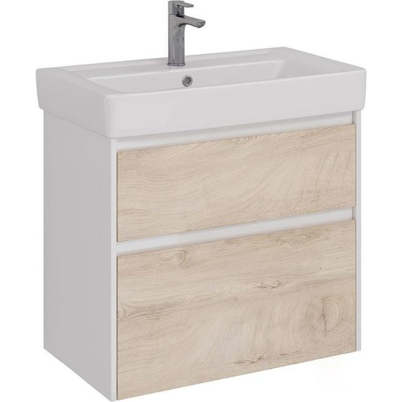 Тумба подвесная с раковиной Lemark Combi 80 см LM03C80T-dub, белый глянец/дуб кантри фото 