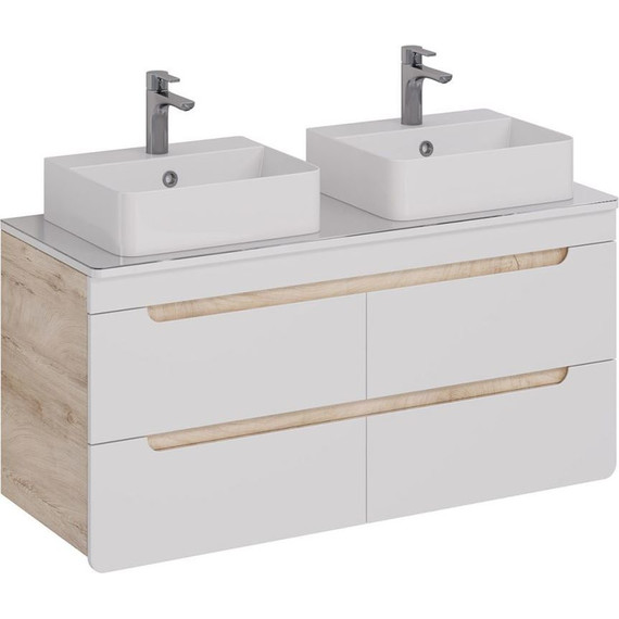 Тумба подвесная со столешницей Lemark Olivia 125 см LM08OL125T, дуб кантри/белый глянец фото 