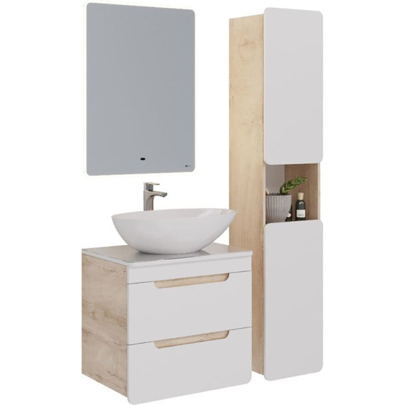 Тумба подвесная со столешницей Lemark Olivia 65 см LM08OL65T, дуб кантри/белый глянец фото 3