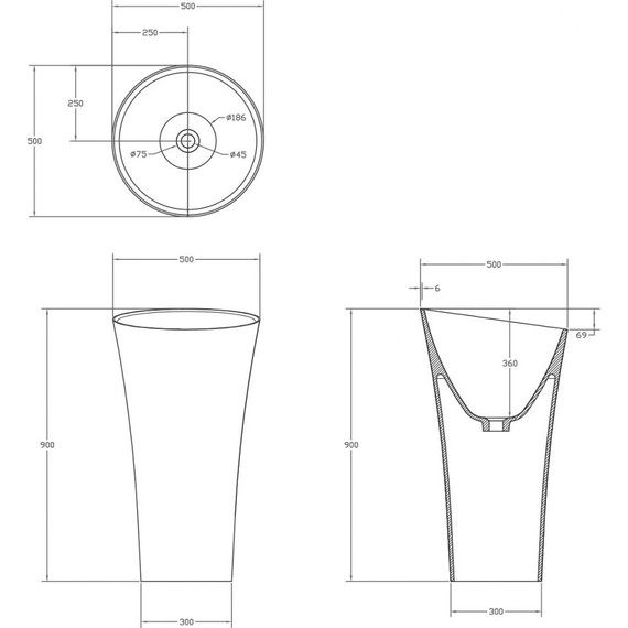 Раковина напольная Abber Stein 50 см AS2509, белый матовый фото 3