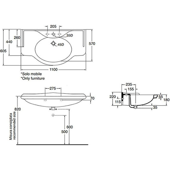 Тумба напольная с раковиной Cezares Rubino 110 см RUBINO.BA.Noc, Noce фото 5
