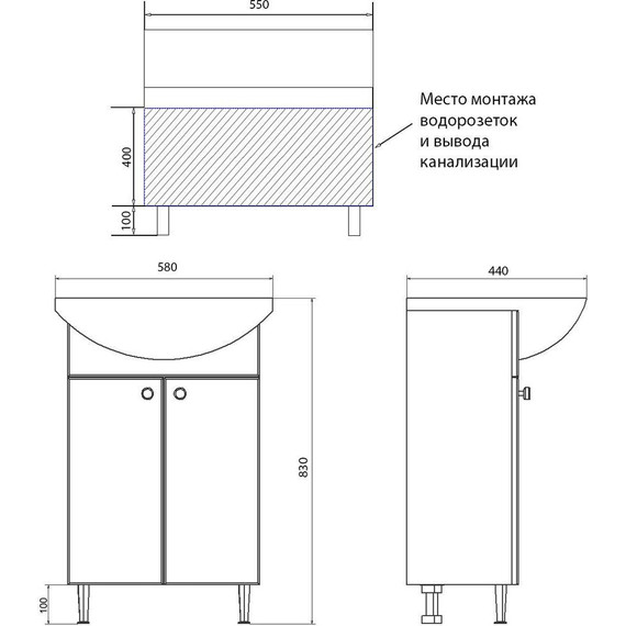 Тумба напольная с раковиной Стиль Моника New 55 см фото 8