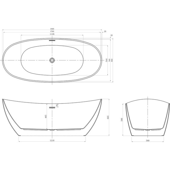 Ванна отдельностоящая Azario Glasgow 180x80 см GLA18080MB, чёрный, Размер - мм: 1800х800 фото 5